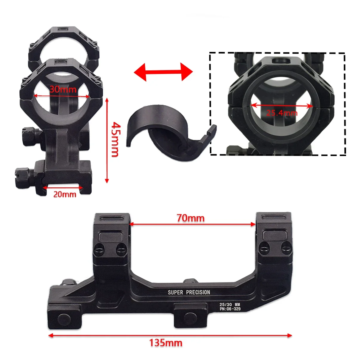 Soporte de alcance óptico para rifle táctico GE Automatics M4 M16 Ar15, anillos QD de 25,4mm/30mm, nivel de burbuja óptico para riel Picatinny de 20mm - imagen 4