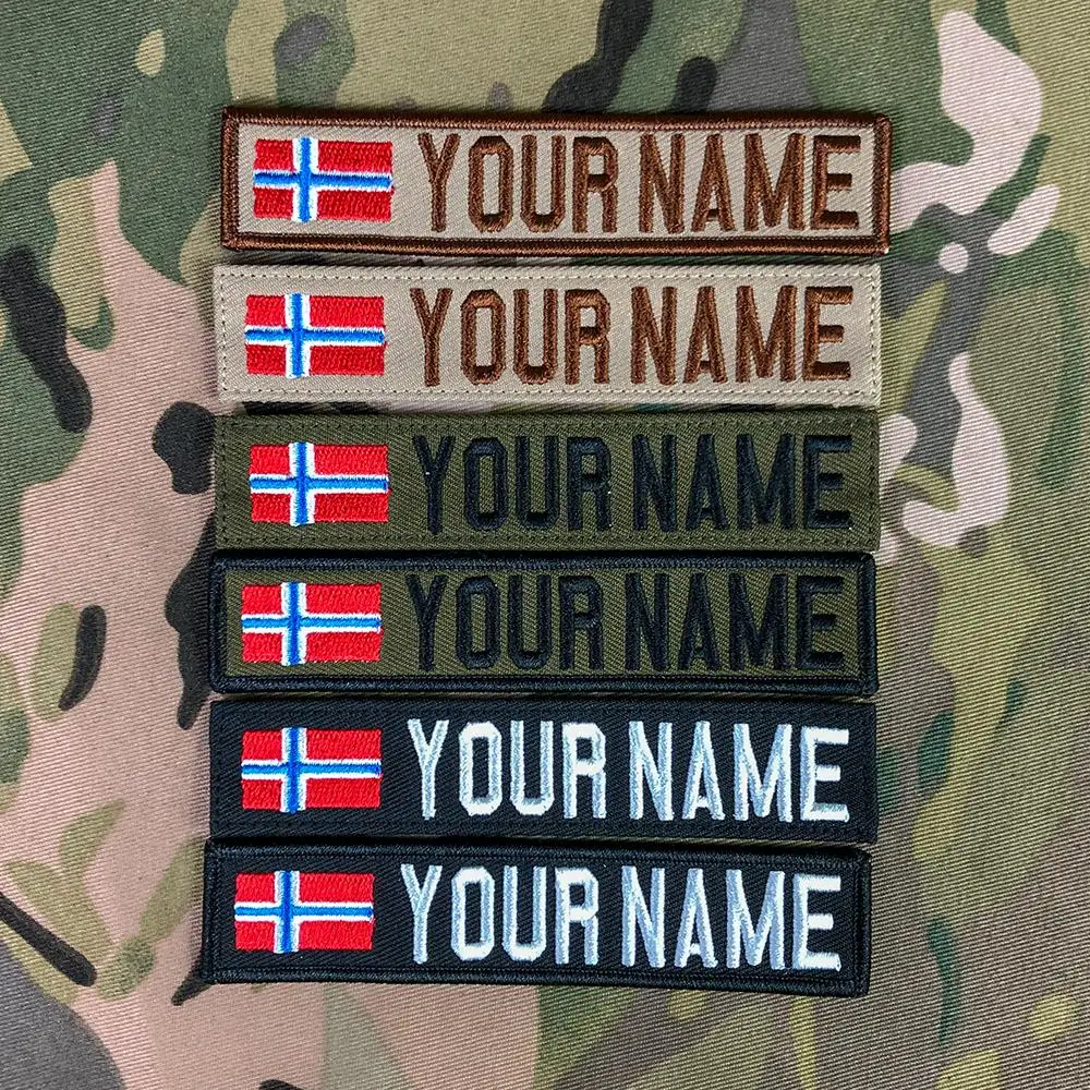 Cinta de nombre personalizada Bandera de Noruega Parche bordado Gancho y bucle Multicam Verde ACU Negro Bronceado
