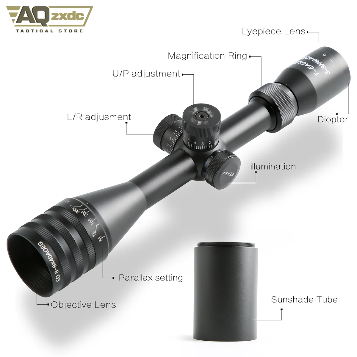 AQzxdc EO 3-9X40 AOE KN mira telescópica óptica Oem para exteriores sin paralaje, alcance de borde Delgado, miras y accesorios - imagen 4