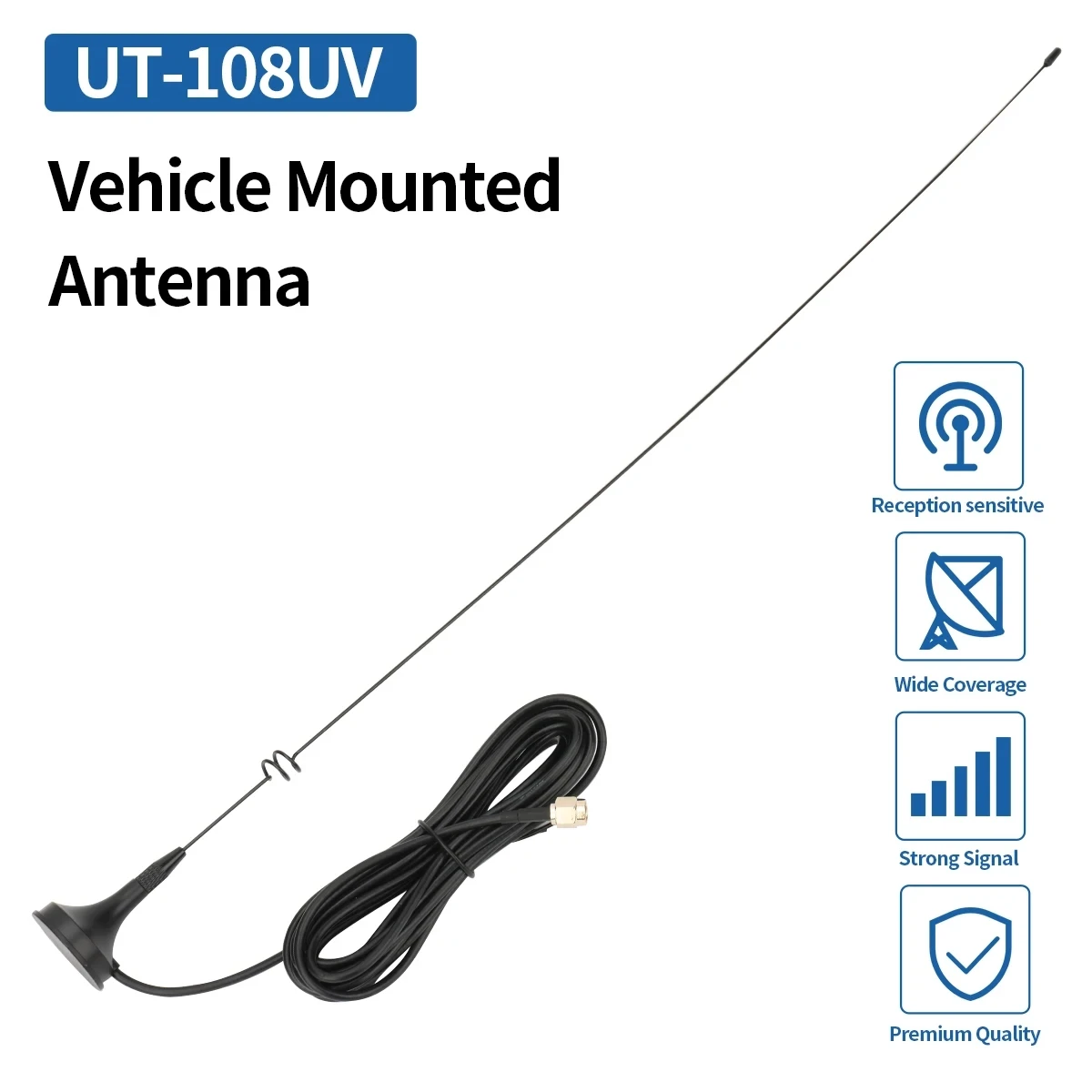 ABBREE UT-108UV antena montada en vehículo Frecuencia Dual VHF UHF SMA-conector macho de largo alcance para Radio aficionado Baofeng Quansheng - imagen 4