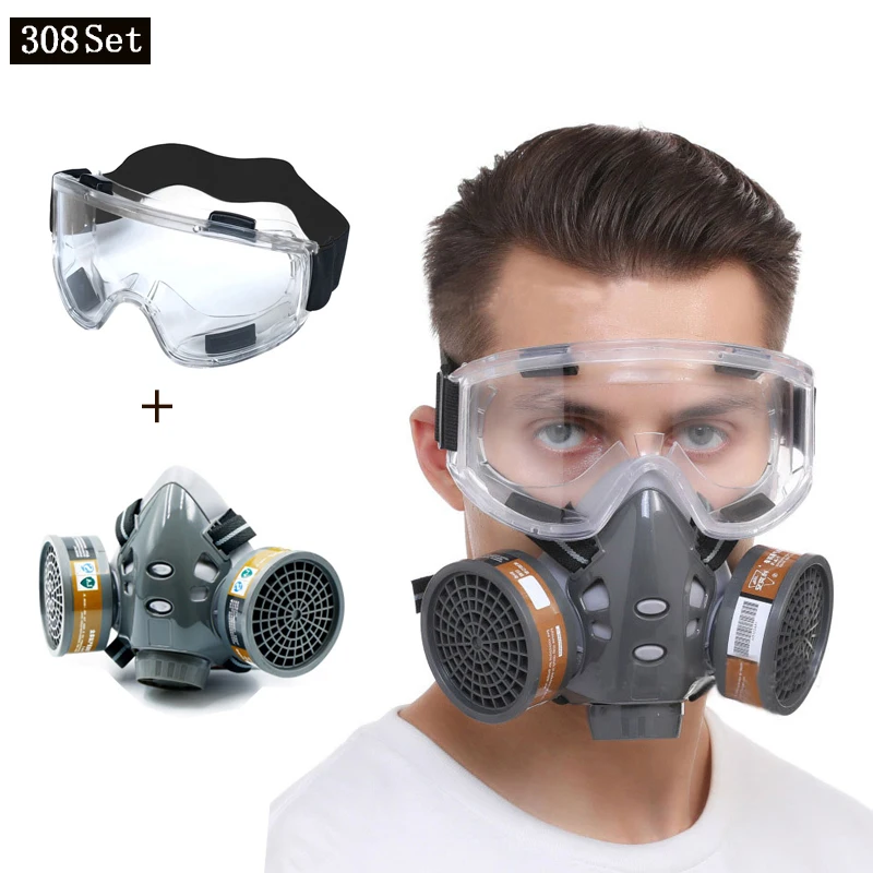 Respirador, máscara de Gas de cara completa con gafas de seguridad, pintura en aerosol, decoración de pesticidas químicos, formaldehído con filtro - imagen 5