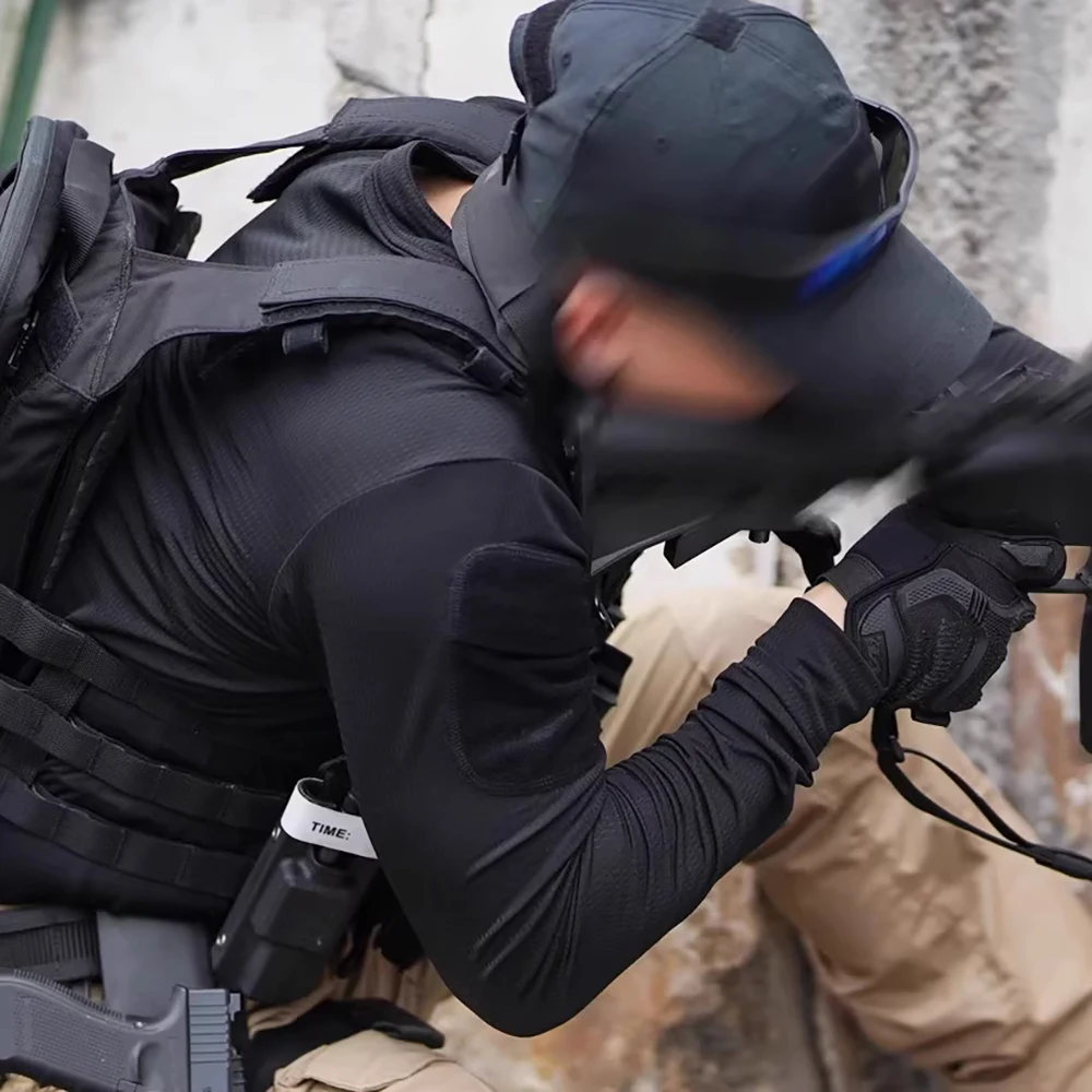 Camiseta de Rugby estilo velocidad táctica, camiseta de secado rápido, camiseta de adiestramiento al aire libre para hombre, camiseta de manga larga con bolsillo en el brazo, camisa de secado rápido - imagen 3