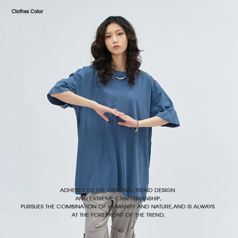 Camiseta de algodón lavado de gran tamaño para mujer, camiseta informal Vintage de manga corta, ropa de calle de Color caramelo para mujer, camisetas Unisex de calle alta - imagen 4