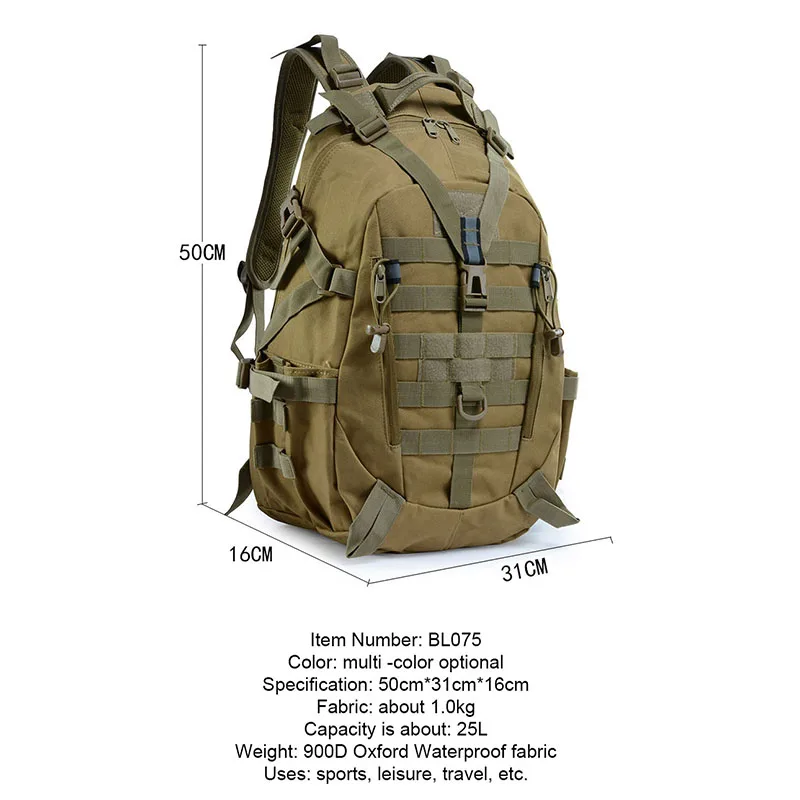 Mochila de camuflaje 900D para hombre, Mochila deportiva táctica multifuncional para exteriores, senderismo, Camping, Montañismo - imagen 3