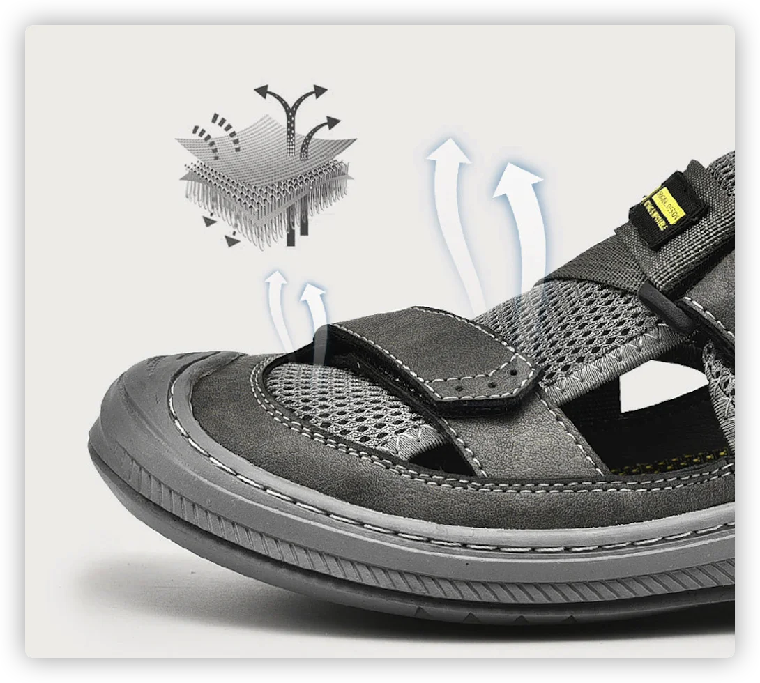 Un zapato negro y gris con una etiqueta amarilla