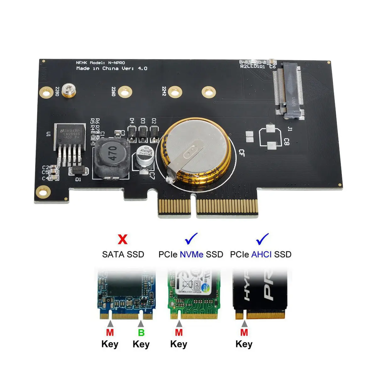 Adaptador de tarjeta CY PCI-E 3,0x4 a M.2 NGFF M Key SSD Nvme, PCI Express con protección contra fallos de energía, supercondensador 4.0F - imagen 2