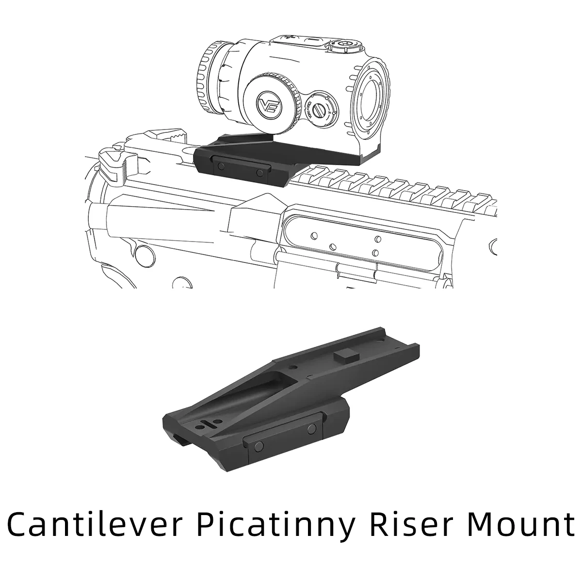 Montura Offset Picatinny Vector Optics Low/Riser/ para Mira de Punto Rojo Compatible con T1/T2, para las Series Paragon Prism, Maverick y Scrapper - imagen 4