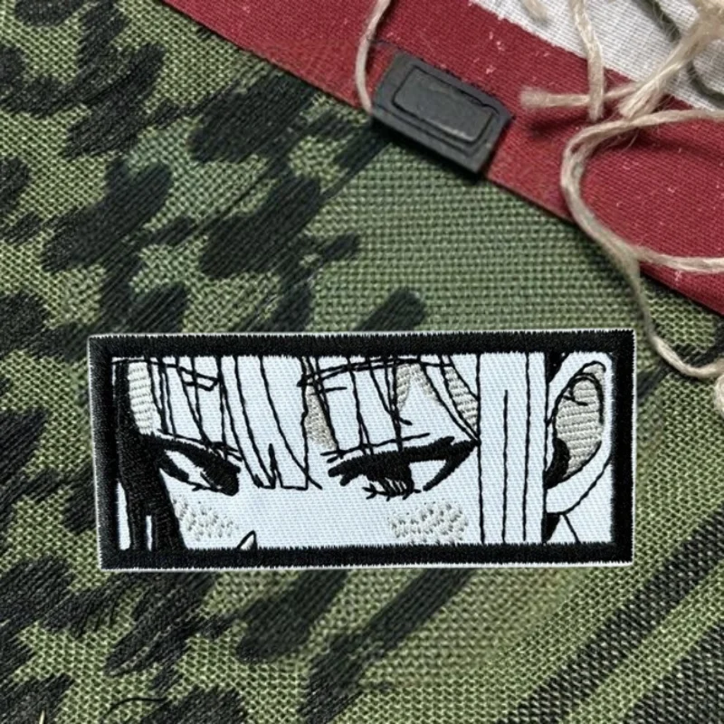Parche bordado de ojos de Chica de Anime, chaleco táctico, insignia de moral con gancho y bucle, pegatina decorativa para mochila, parches para brazalete para ropa - imagen 2