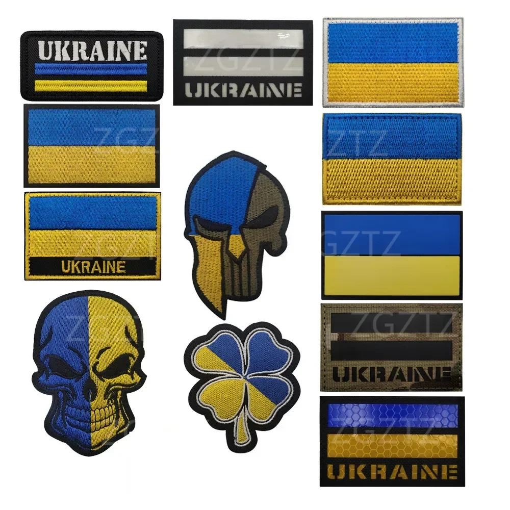 Parche bordado con bandera de Ucrania, banderas de Ucrania, insignias reflectantes con apliques tácticos de PVC, parches de tira Chevron