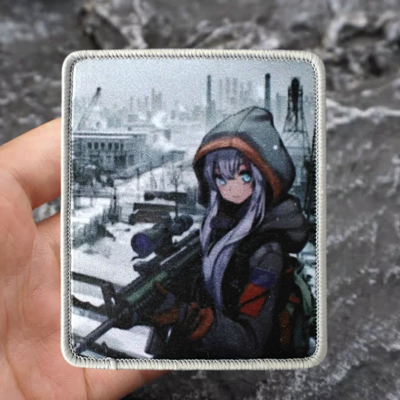 Parche con estampado de Anime de primera línea para niña, insignia de moral táctica con gancho y bucle, pegatinas decorativas para mochila, parches para brazalete para ropa - imagen 5