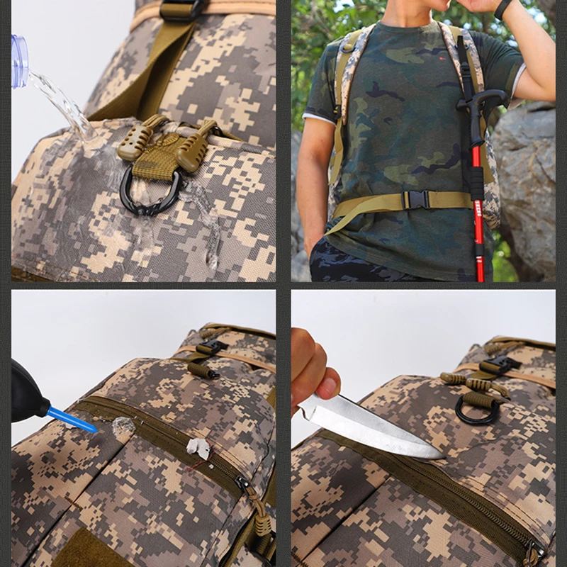 Mochila de camuflaje multifunción para hombre, bolsa de alta capacidad, 65 + 10l, impermeable, táctica, ideal para acampar al aire libre - imagen 4