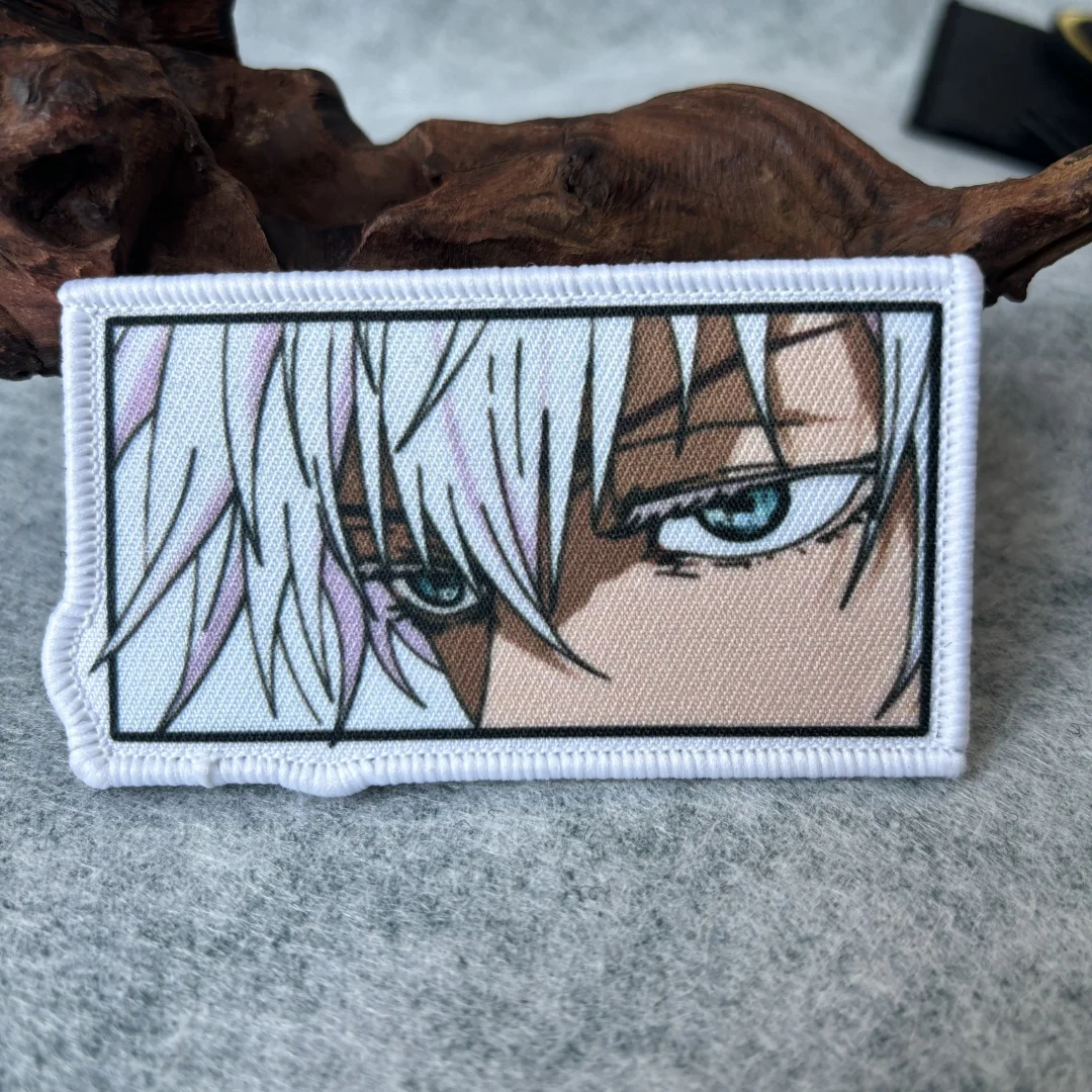 Parche táctico de ojos de Anime Satoru Gojo para ropa, parches de gancho y bucle impresos, brazalete, insignia de moral militar, pegatinas para mochila