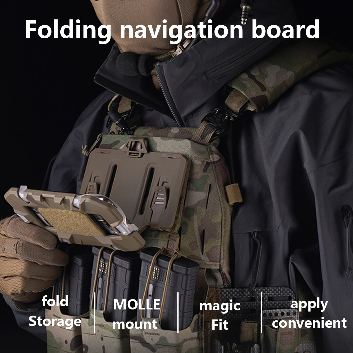 Tablero de navegación de mapa plegado MOLLE táctico, soporte para navegador de teléfonos móviles, chaleco de caza, accesorios para el pecho, bolsa plegable para teléfono inteligente - imagen 5