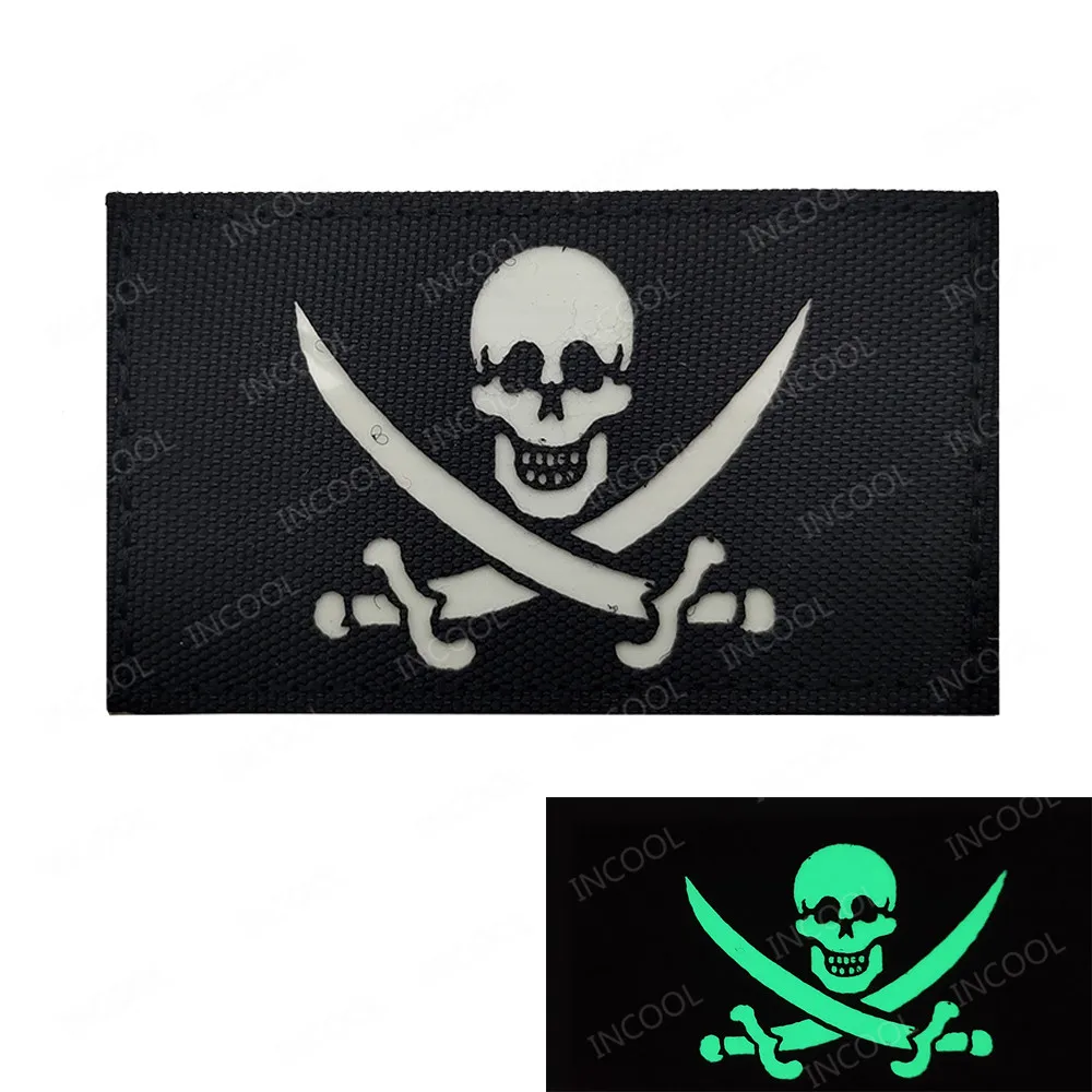 Parches bordados de calavera pirata reflectantes infrarrojos, parche de PVC que brilla en la oscuridad, insignias de combate táctico aplicadas - imagen 5