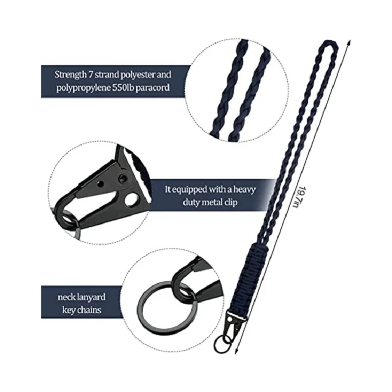 LLavero de Paracord de 55CM para exteriores, cuerda de anillo, mosquetón de senderismo, pulsera de cuerda antipérdida, herramienta de supervivencia para acampar, hebilla de mochila - imagen 4