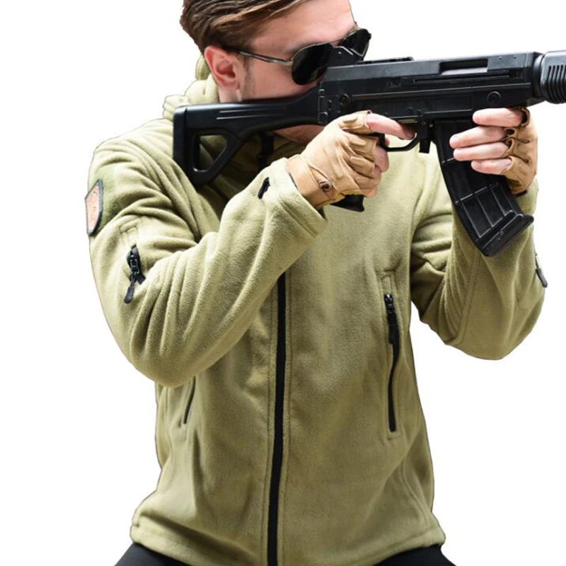 Chaqueta táctica con capucha para deportes al aire libre para hombre, traje de caza militar, jersey con cremallera, chaqueta de senderismo cálida y resistente al viento - imagen 4