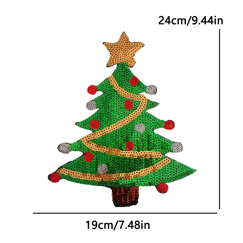 2025 Feliz árbol de Navidad parches de lentejuelas grandes regalos de Navidad parche para planchar para decoraciones de ropa apliques DIY de Papá Noel - imagen 4