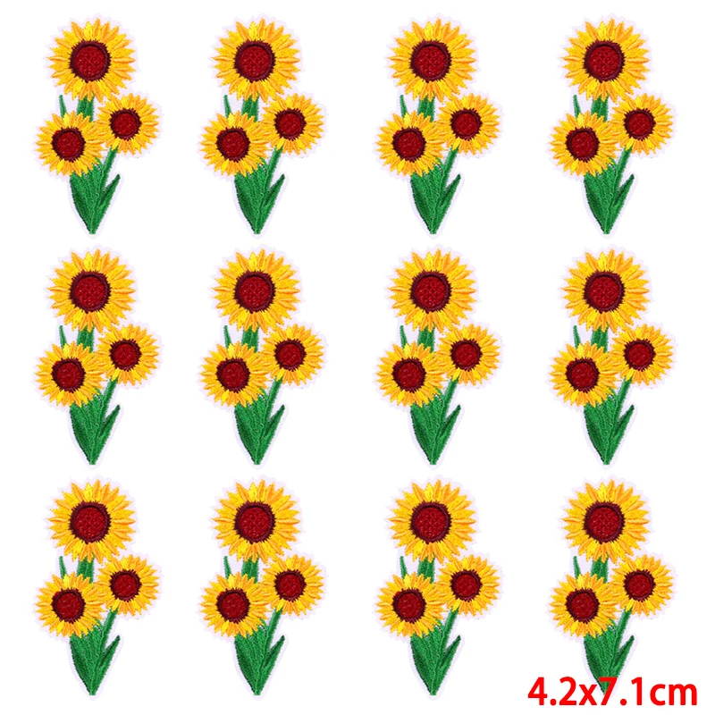 Parche bordado de flores de dibujos animados para ropa, parche Fusible de girasol, parches para planchar para ropa, apliques DIY, 10 piezas por lote - imagen 4