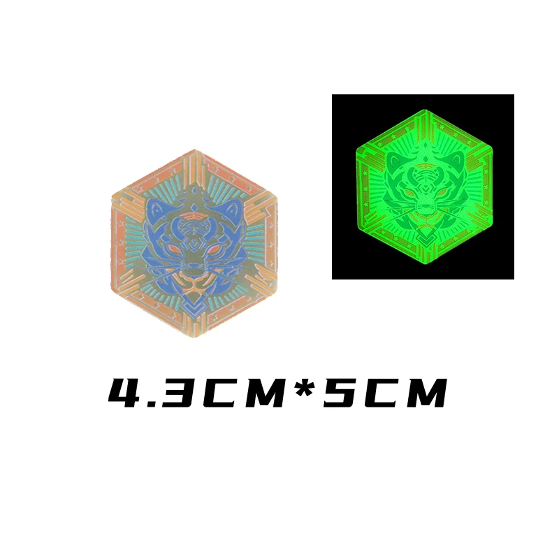 Parche de tigre de lobo luminoso con impresión UV, insignia táctica colorida de Animal feroz hexagonal para bolsa de ropa, decoración DIY con gancho - imagen 5
