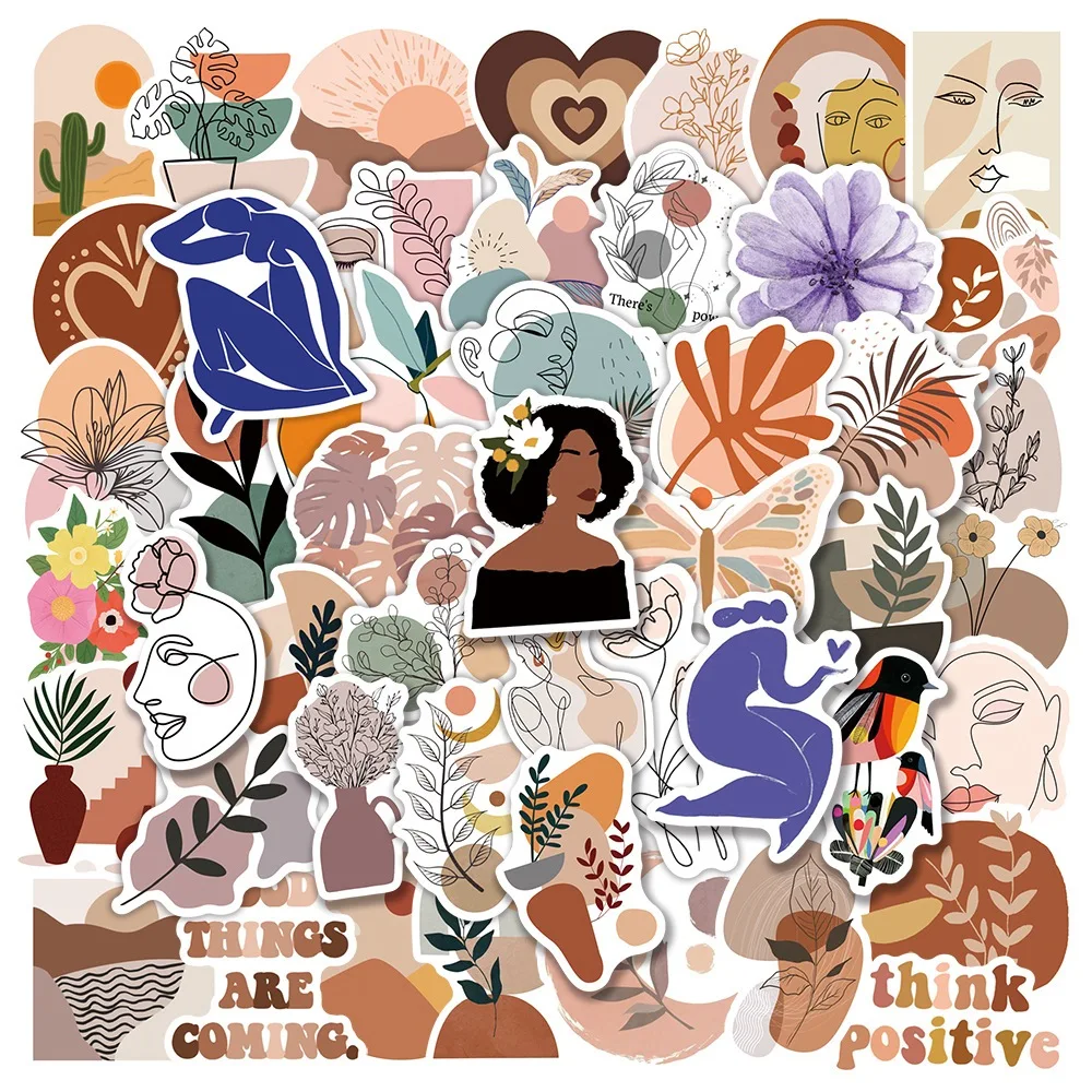 50 Uds. De pegatinas estéticas de arte bohemio, álbum de recortes, portátil, cuaderno, Graffiti bohemio, pegatinas Retro Vintage para niños, juguete para niñas - imagen 2