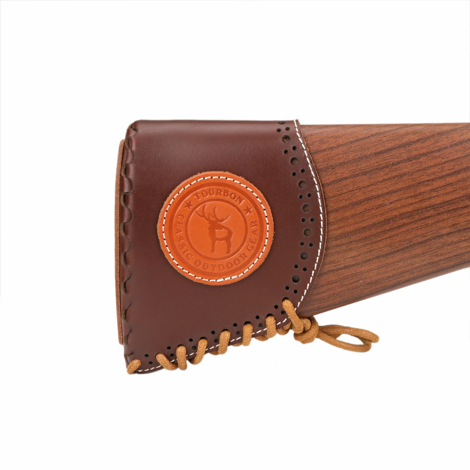 Tourbon Funda de cuero para pistola de caza, cubierta de retroceso, extensión, elevador de reposapiés con inserciones, Almohadillas protectoras, color marrón - imagen 2
