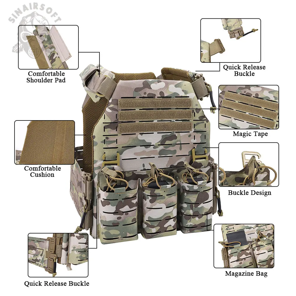 SINAIRSOFT Chaleco táctico de nailon con corte láser con liberación rápida, soporte de placa multicamuflaje Molle de seguridad, chalecos de caza - imagen 5