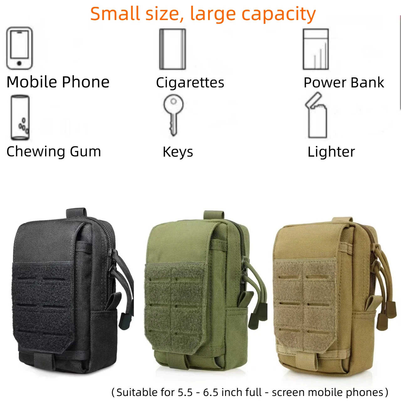 Bolsa para teléfono táctica con tapa abatible láser (1000D/600D) - Riñonera deportiva informal para exteriores para almacenar artículos pequeños - imagen 2