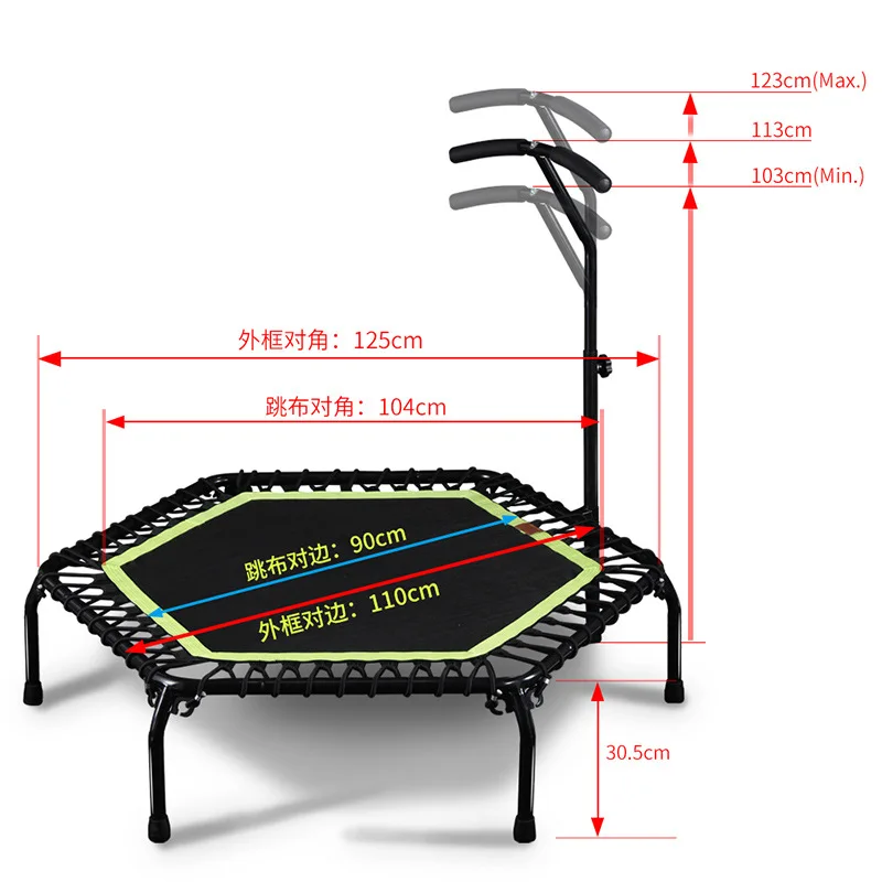 Trampolín plegable para ejercicios con asa, rebote silencioso para gimnasio en casa, entrenamiento cardiovascular de bajo impacto para adultos y niños - imagen 3