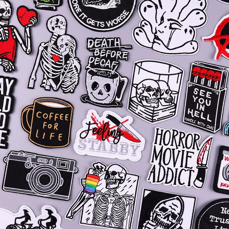 Parche de póker, parches bordados de calavera de terror para ropa, bordado Punk/patch para coser, parches para planchar ropa, pegatinas para planchar - imagen 2