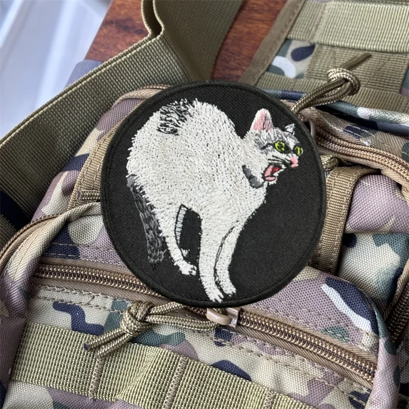 Parche bordado de gato para ropa, parches tácticos con gancho y bucle, pegatinas para mochila