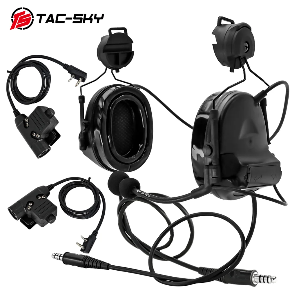 TAC-SKY táctico de doble paso COMTA II auriculares casco versión con soporte de arco con adaptador U94 Ptt para walkie-talkie Baofeng UV5R UV82 - imagen 3