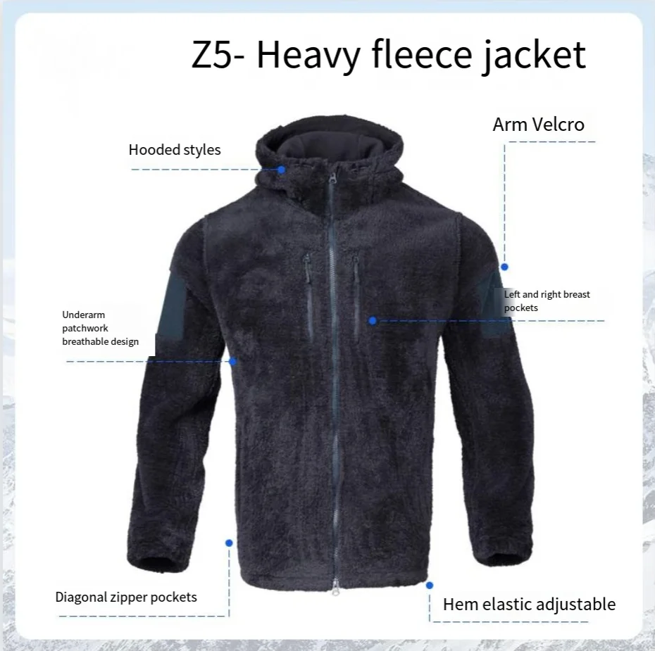 Chaqueta de lana pesada Z5, chaqueta con capucha de pelo largo para exteriores, montaña, viajero táctico, Top cálido de invierno - imagen 2