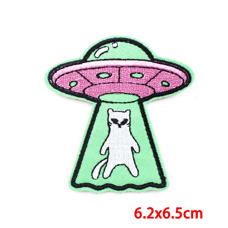 Parche bordado de nave espacial alienígena, parches de hierro de dibujos animados para ropa, parches bordados DIY para ropa, pegatinas de costura - imagen 5