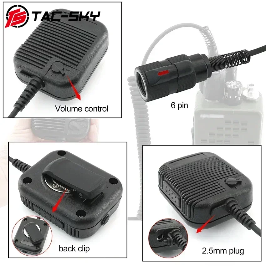 Adaptador militar TS TAC-SKY para walkie-talkies PRC152/148/163, altavoz de mano Ptt de 6 pines, micrófono para caza deportiva - imagen 4