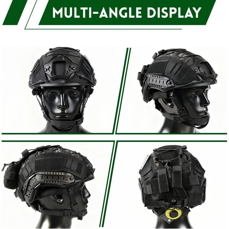 Casco protector táctico rápido casco táctico ajustable con bolsa de batería y cubierta para Airsoft, Cosplay, equipo militar