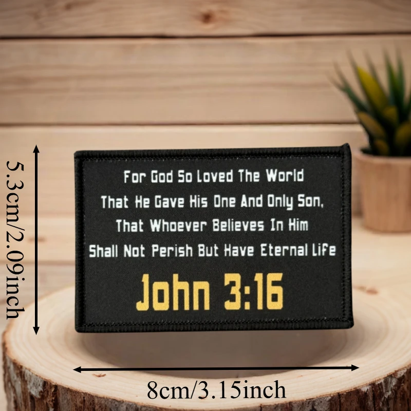 John 3:16 Parche con estampado de escritura de la Biblia cristiana, chaleco táctico, insignia de gancho y bucle, pegatina para mochila, parches para brazalete para ropa - imagen 4