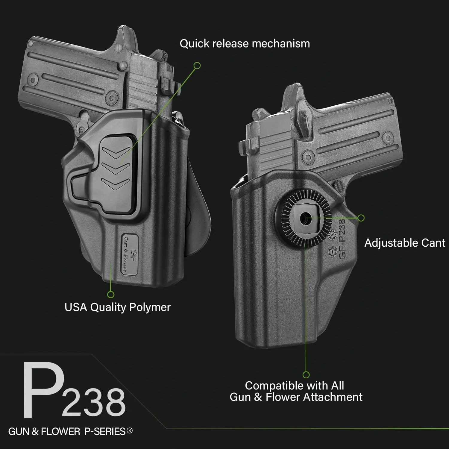 Compatible con Sig P238, funda de paleta OBB, cinturilla de transporte exterior, liberación del dedo índice/pasta ajustable, mano derecha - imagen 3