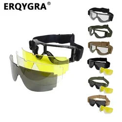 ERQYGRA gafas tácticas para senderismo Airsoft ATF GOGGLE SET 3 lentes a prueba de viento ciclismo montañismo Paintball gafas de seguridad deportiva