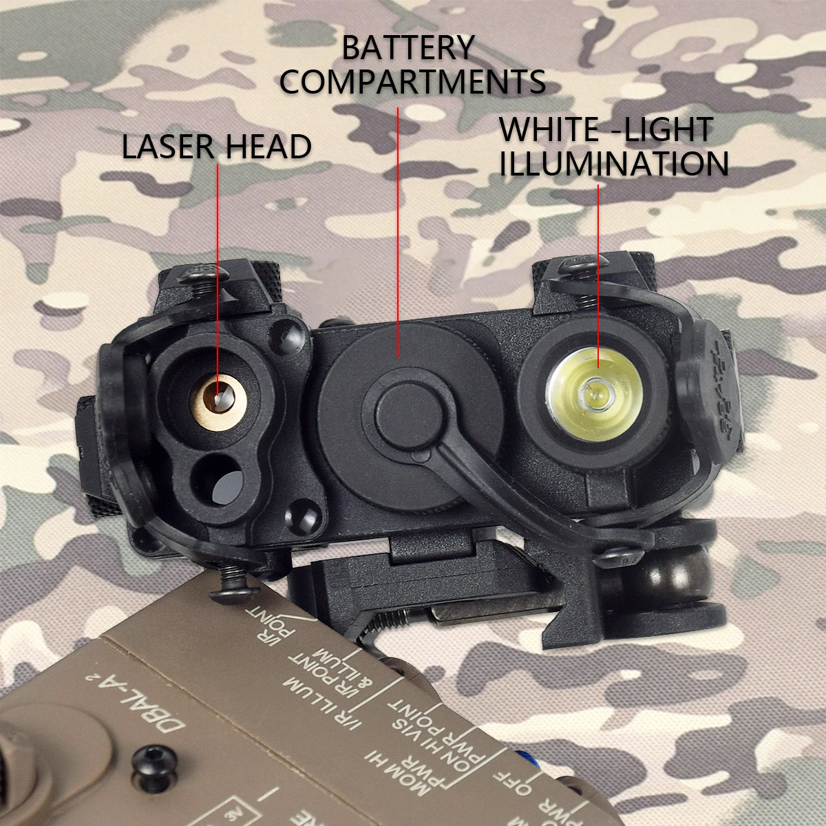 PEQ-15 DBAL-A2 arma luz roja punto verde puntero láser mira para caza Airsoft Rifle AR15 M4 linterna antorcha montada en riel - imagen 3