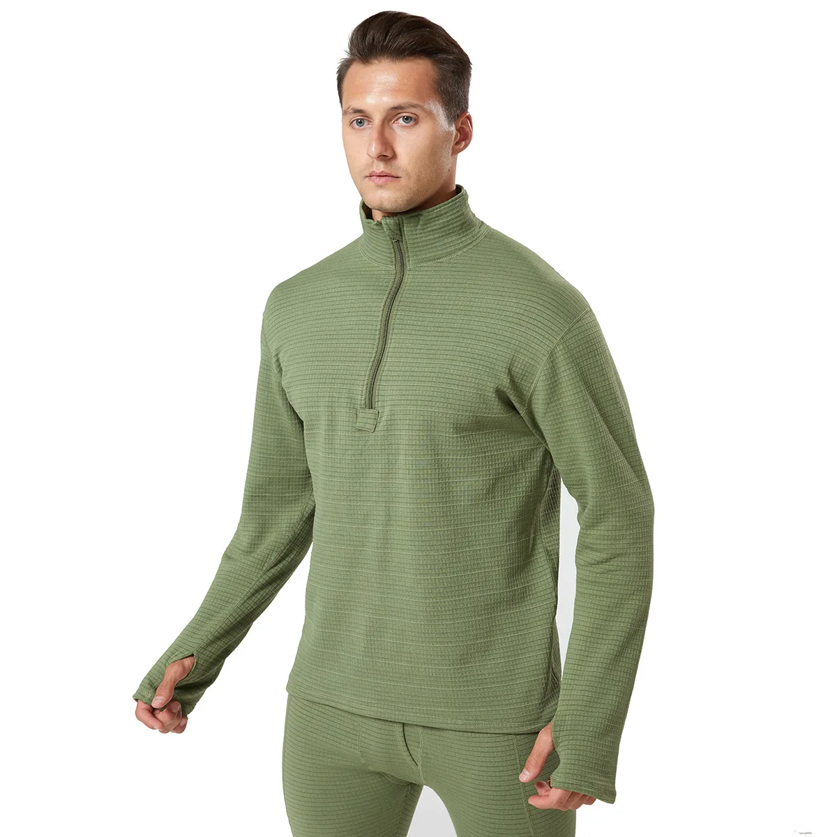 Ropa interior térmica de invierno para hombre, conjunto deportivo táctico para exteriores, con cuello levantado, forro polar, Calzoncillos largos, traje militar de Fitness - imagen 2