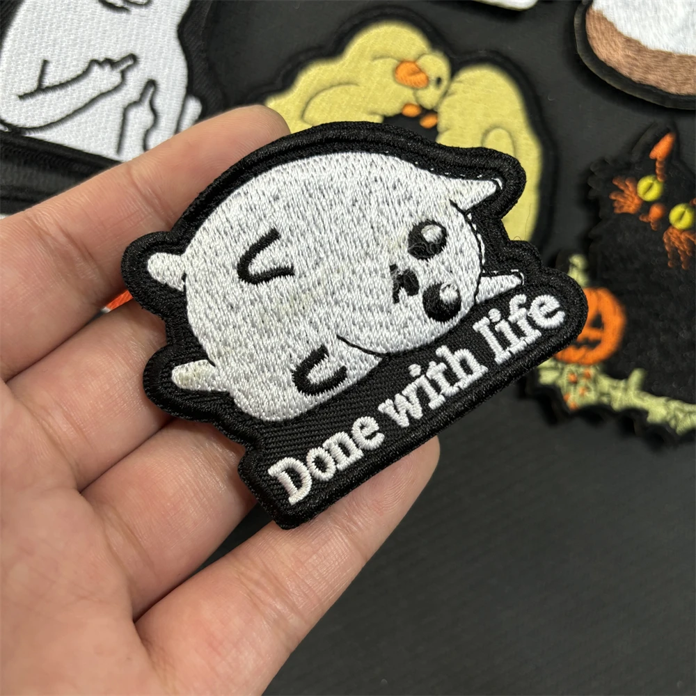 Hecho con la vida, parches bordados para perros, insignia divertida de moral de pato muscular para Fitness, emblema de gato de Halloween, pegatinas para mochila de animales lindos - imagen 5