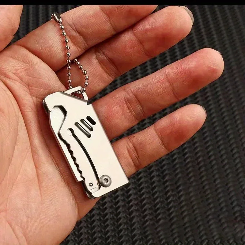Mini cuchillo plegable, caja de acero inoxidable, cuchillo con apertura, cañón de acero D2, cuchillo plegable afilado portátil, cadena colgante para llaves - imagen 4