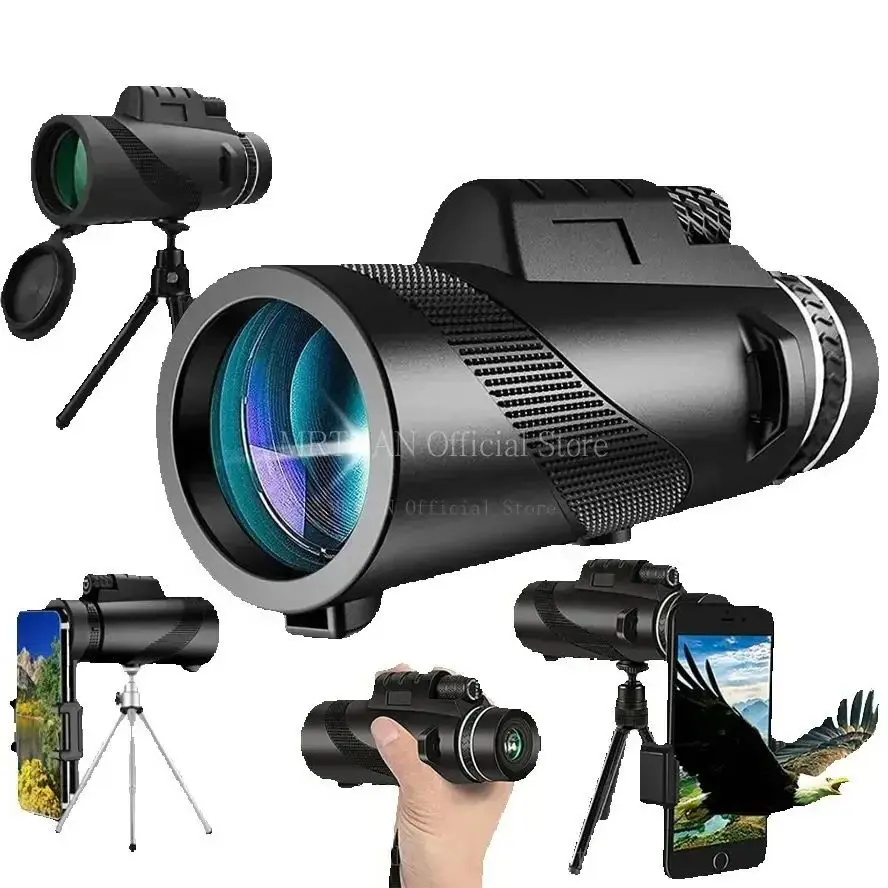 Telescopio Monocular potente con ZOOM HD, binoculares portátiles de largo alcance, para caza y acampada, con trípode y Clip para teléfono, 80x100 - imagen 3