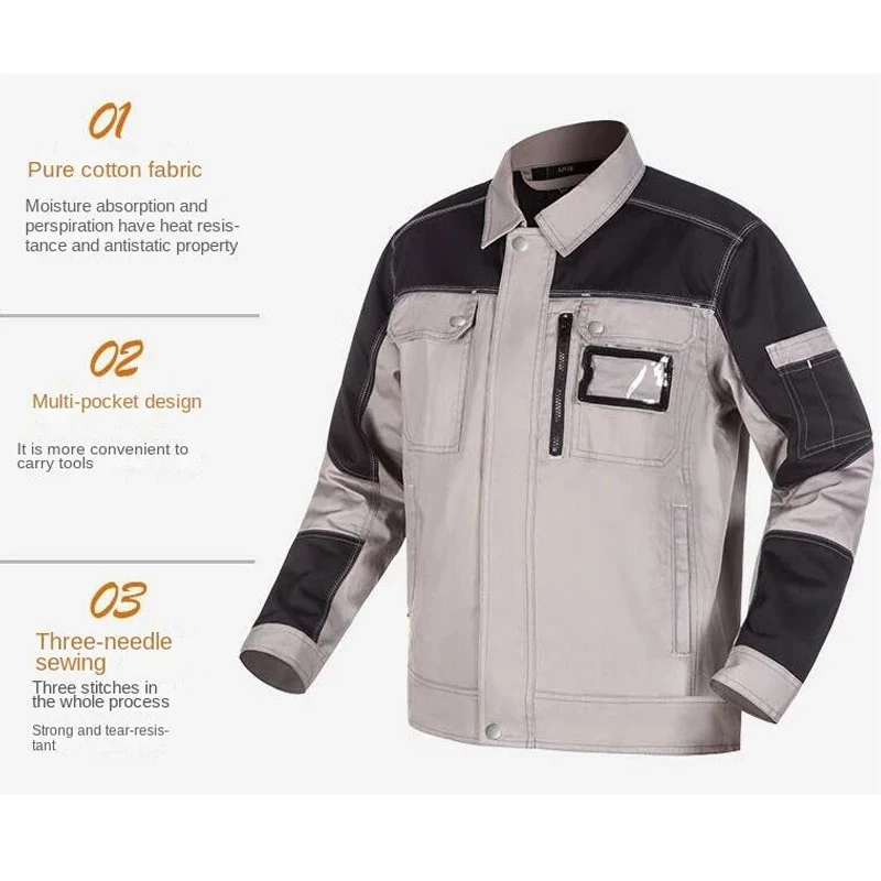 Ropa de trabajo, traje de algodón para hombre, soldador resistente al desgaste, antiescaldaduras, multibolsillos, antiestático, personalizable, trabajo de electricista de algodón P - imagen 5
