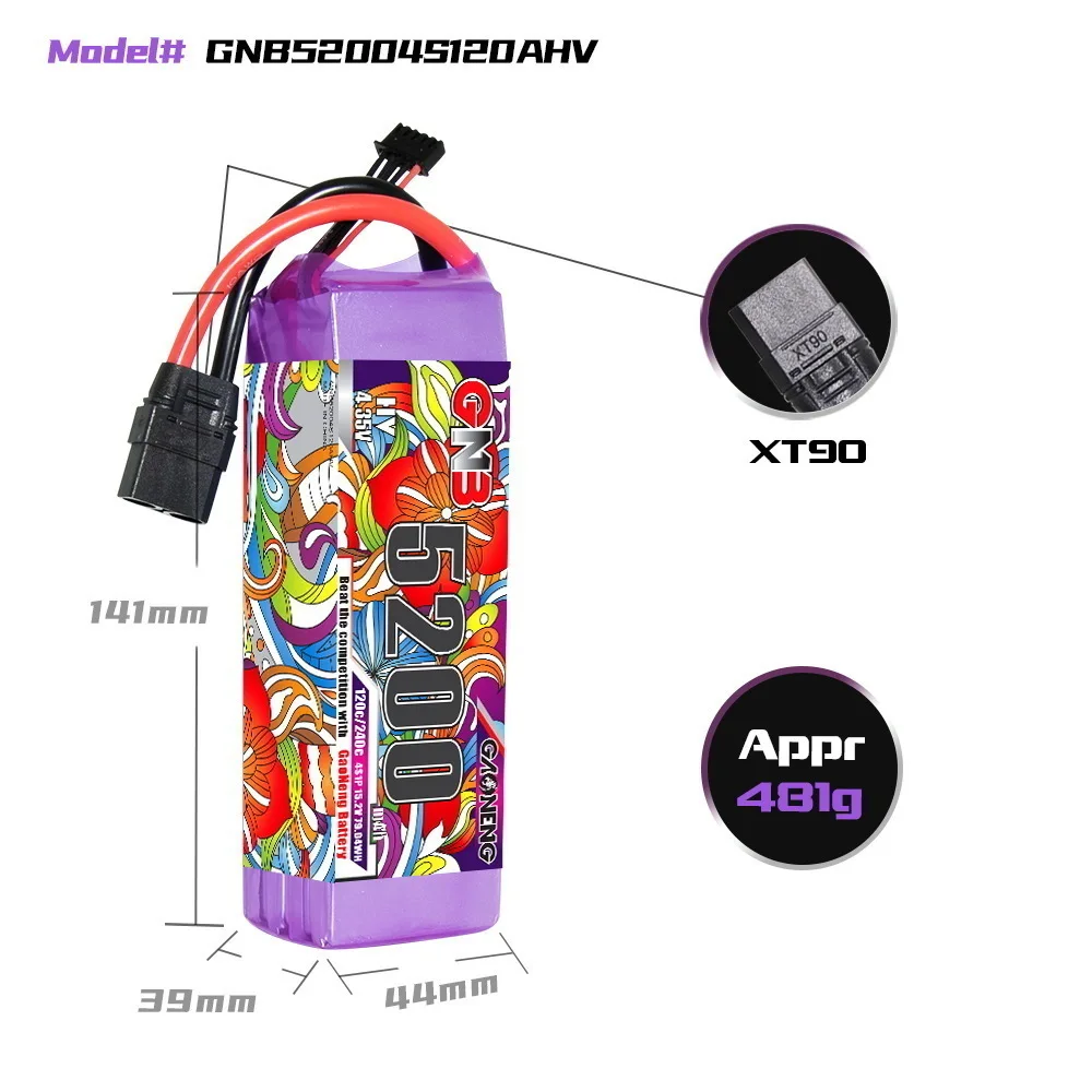 Batería Lipo para coche y barco a control remoto, pila de 15,2 V, 5200mAh, 120C/240C, 1/2 piezas, GNB 4S - imagen 2