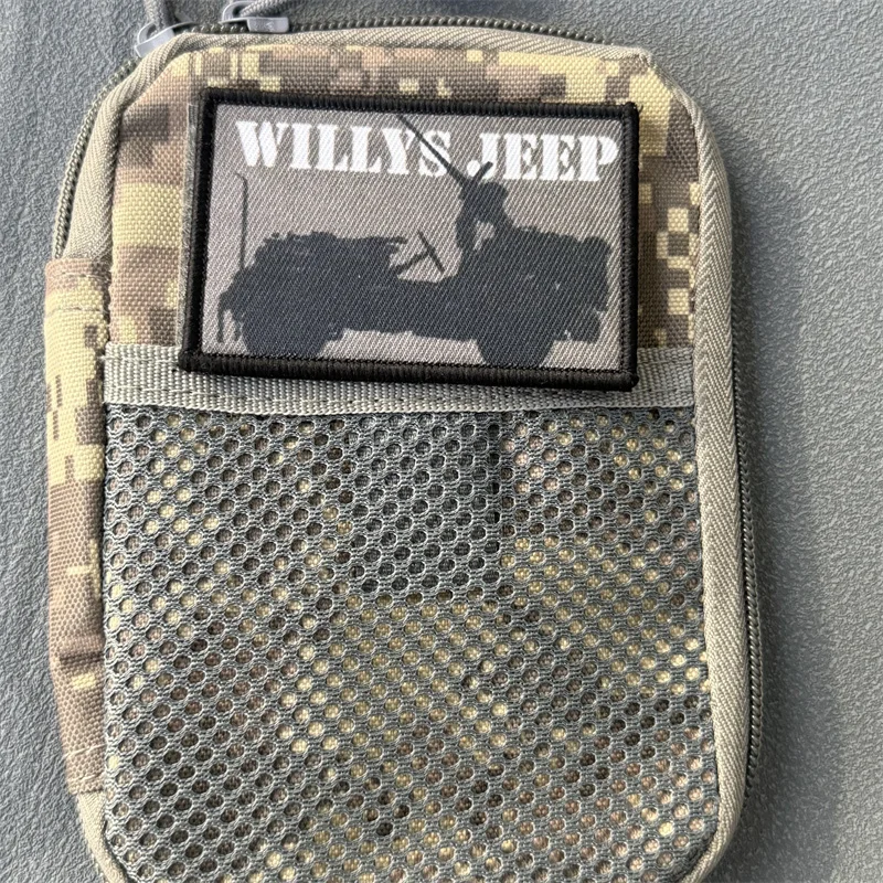 Parche impreso "WWII Willys Jeep", insignia de moral táctica, gancho y bucle, mochila militar, ropa, pegatina decorativa, brazalete