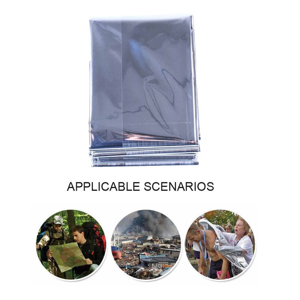 Manta de supervivencia de emergencia al aire libre, cortina de rescate de plata impermeable de primeros auxilios, lámina térmica militar, 130x210cm - imagen 4