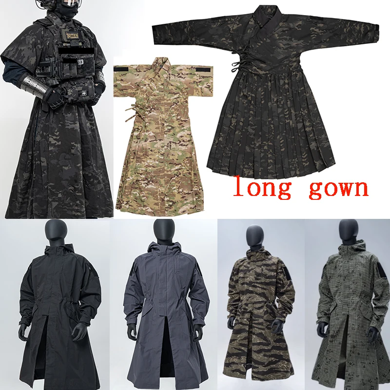 Traje de pescado volador mejorado, bata larga hecha de tela crepé de lino de imitación de algodón, chaleco con capa adjunta, bata de combate