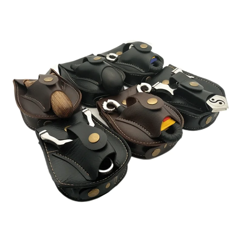 Bolsa de almacenamiento con bola de acero para tirachinas, riñonera integrada de succión magnética multifuncional de cuero hecha a mano, color negro/marrón - imagen 2