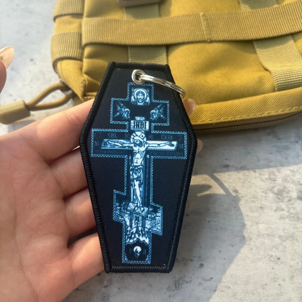 Parche táctico de la cruz de Cristo moral, llavero con estampado religioso, insignia del ejército militar, brazalete, mochila, llaveros